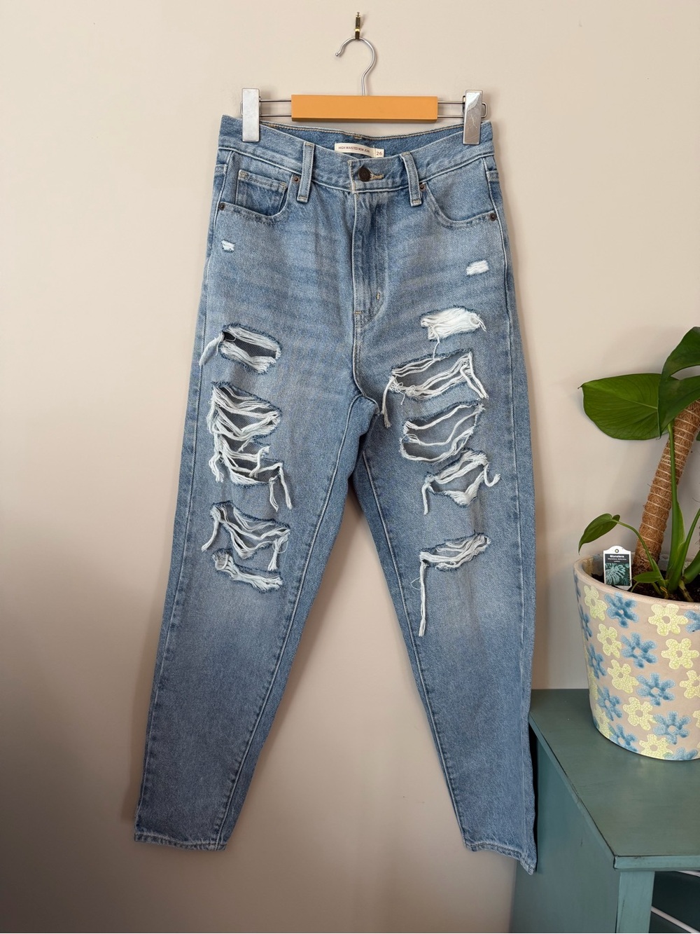 Levi's Light Blue Distressed High-Rise Mom Jeans